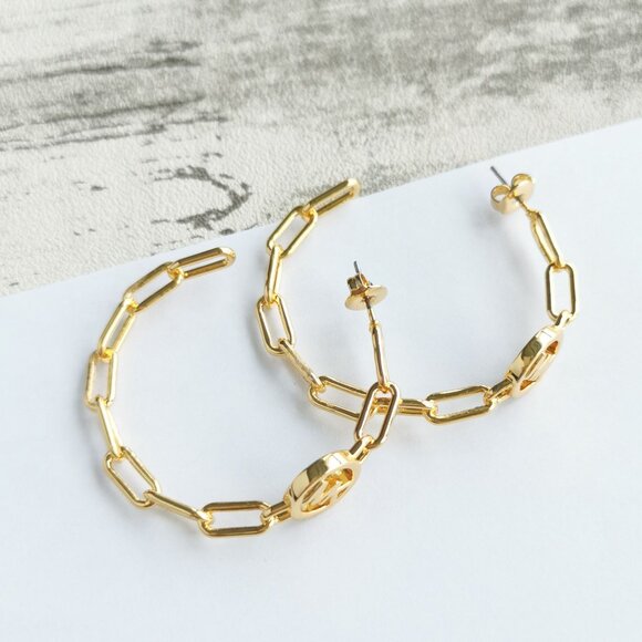 Michael Kors Goldtone Hoop Earrings - Signature Hoop Chain Link - Picture 4 of 4